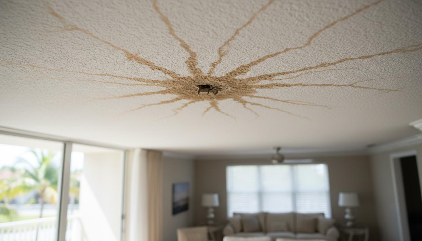Water intrusion inspection Naples Florida - ceiling leak diagnosis from roof damage
